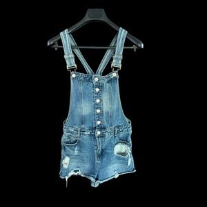 Y2K Hot Kiss Womens Distressed Denim Shortalls Blue Jeans Sz 7 Baby Doll